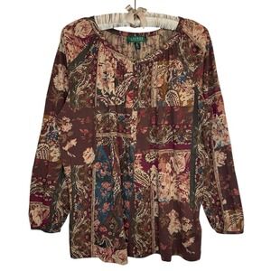 LRL Ralph Lauren Peasant Top Size 1X Multicolor Boho‎ Gypsy 3/4 Sleeve Blouse